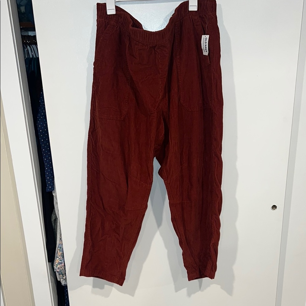 Red Corduroy High Rised- Ankle Cropped Pants